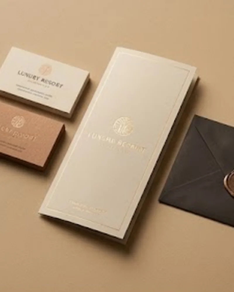 Luxury resort brand identity with gold-foil collateral