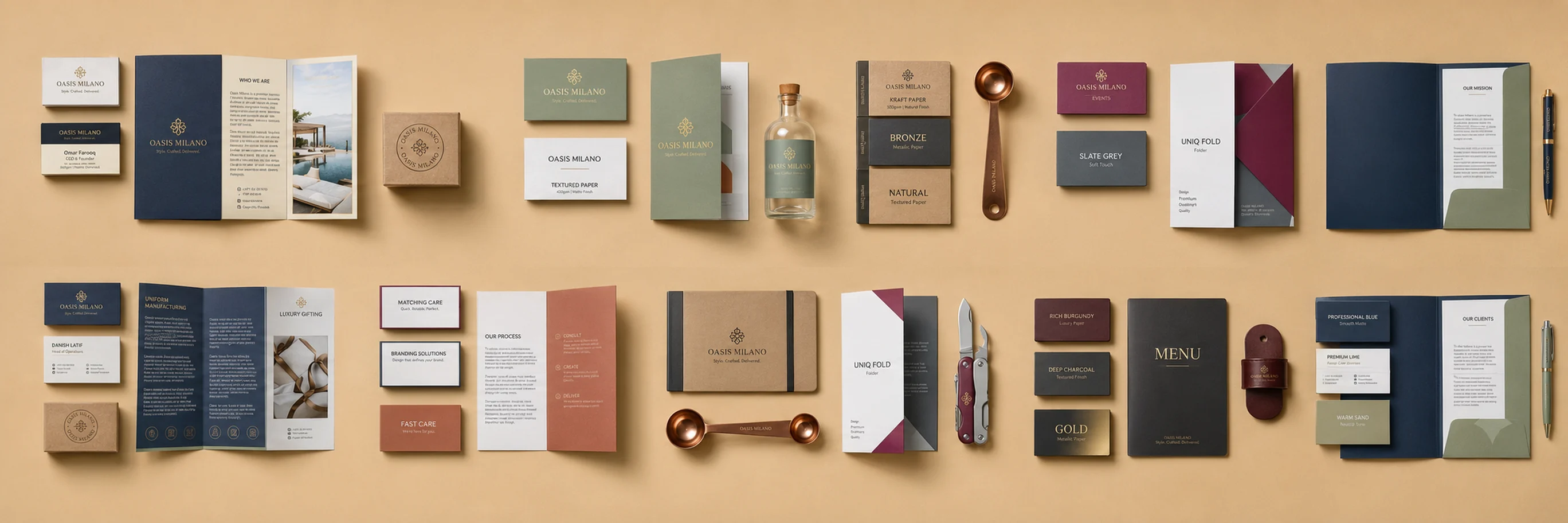 Recent brand identity and print design projects by Oasis Milano