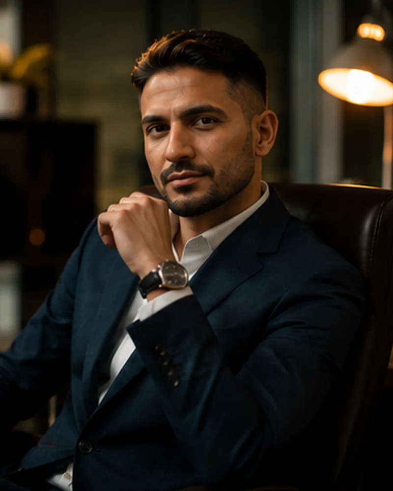 Corporate portrait in warm cinematic light