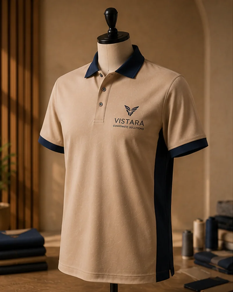 Vistara Corporate Solutions branded tan polo